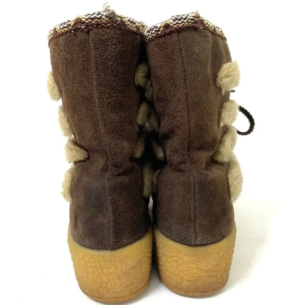 Quoddy Brown Suede Faux Fur Wool Lined Lace Up Moccasin Boots
